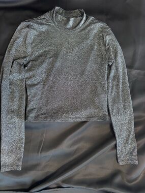Abercrombie & Fitch Metallic Charcoal Long Sleeve Crop Top